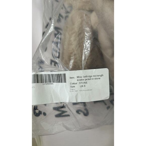 Miss Selfridge Womens Stone Mid Length Aviator Jacket Side Zip Size 2 NWT - Picture 9 of 9